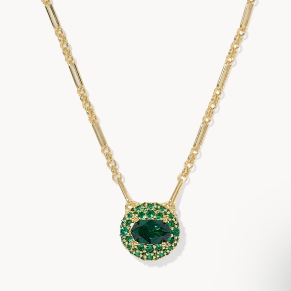 Kendra Scott Jewelry - Kendra Scott Bella Gold Short Pendant Necklace in Dark Green Crystal